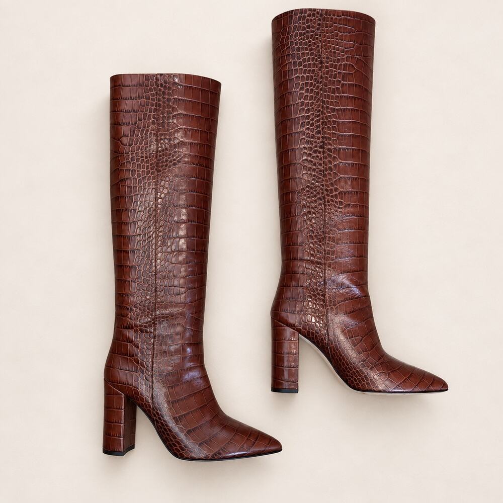 Paris, Texas Brown croc embossed leather knee-high boots EU 37.5
